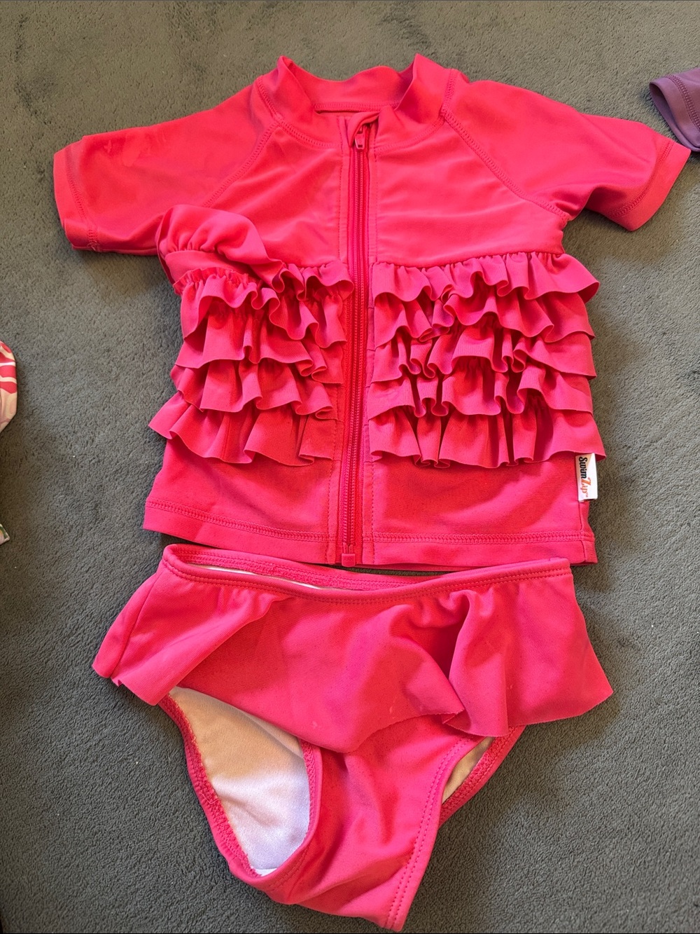 Girls' Ruffle Front Zip Rashguard Set - Bright Pink